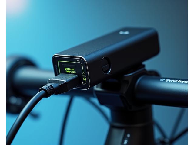 Rechargeable bike light demonstrating USB-C charging and a display showing battery life