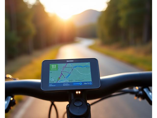 GPS cycling computer displaying a detailed map on a bike's handlebars